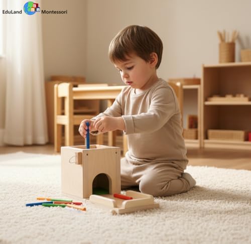 Practical Life Sensory Geometri Wooden Blocks 4-in-1 Toddlers Kit, Object Permanence Posting Coin Box, Carrot Harvest, Color Sticks Push- Matching, Motor Skill for Toddler 3-6 Years - Image 4