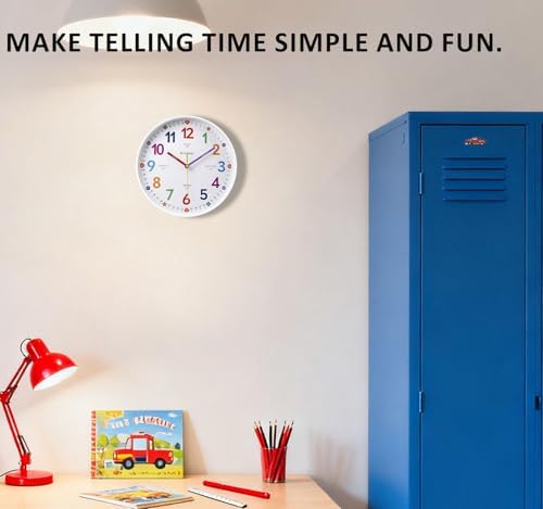 Colorful Teaching Wall Clock, 8 Inch Learning Classroom Clock, Battery Operated Silent Analog Clocks for Bedroom Classroom Decor, Homeschool Supplies Telling Time Teaching Clocks for Kids - Image 2
