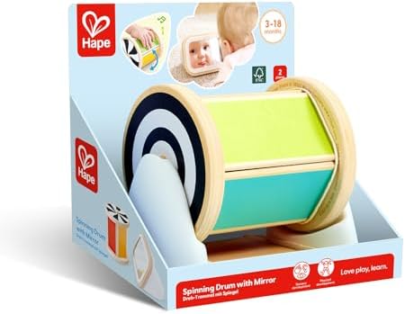 Hape Montessori Rotating Drum with Mirror - Colorful Educational Toy for Sensory Perception - Wooden Motor Skills Toy for Babies from 3 Months by Unknown