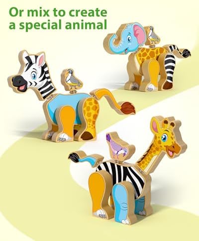 Coogam Wooden Snap Together Building Toy, Take Apart Construction Builders, Assembly Animal Building Blocks, STEM Fine Motor Learning Toy Gift for 3 4 5 Years Old Kids - Image 3
