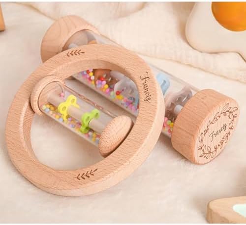 Custom Engraved Wooden Baby Rattle, Personalized Baby Rain Stick Rattle, Engraved RattleRainbow Hourglass Rattle, Gift for Kids - Image 2