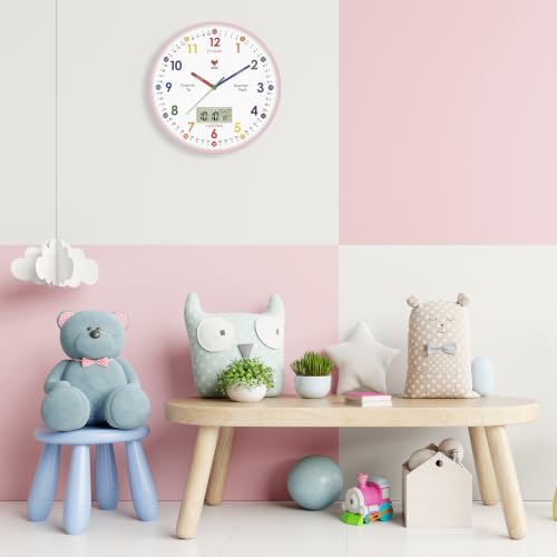 Foxtop Digital and Analog Learning Clock for Kids -Teaching Clock 12" Pink - Image 6