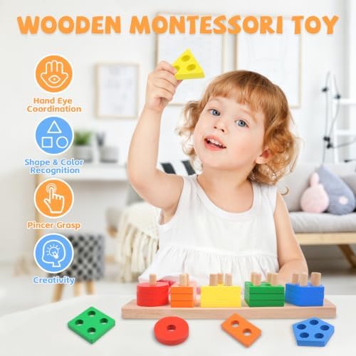Montessori Toys Stacking & Sorting Learning Shape Sorters for Toddlers 1-3 - Image 2