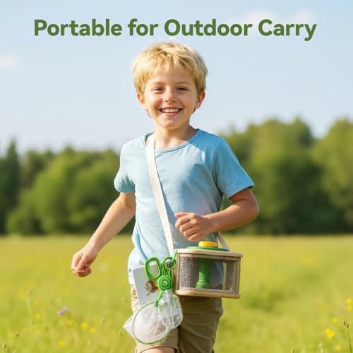 Wooden Bug Catcher for Kids, 360° Rotating Magnifier, Insect Explorer kit, with Bug Habitat, Butterfly Net, Bug Tongs, 10 Insect Cards, Montessori STEM Nature Toy for Outdoor - Image 5