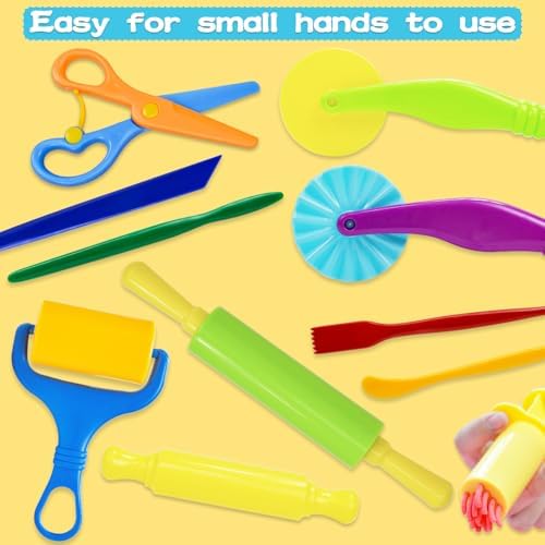 LCY WEDSHI Dough Tool Set, 24 Pcs Dough Tools Sets for Kids Ages 4-8, Dough Accessories Includes Animal Molds, Cutters Roller, Rolling Pins, Safety Scissors, Plastic Knife - Image 5