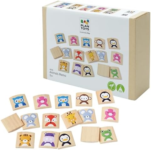 PlanToys® Wooden Animals Memo Game Montessori Memory Matching Kids Toy by PlanToys