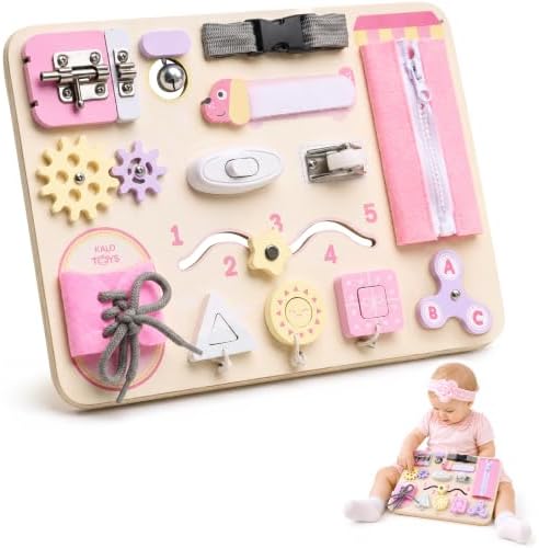 Montessori Busy Board for Toddlers, Wooden Sensory Toys, Preschool Learning Activities for Fine Motor Skills Travel Toy, Basic Life Skills Educational Gifts for 1 2 3 Years Old Kids Boys Girls by KALOTOYS