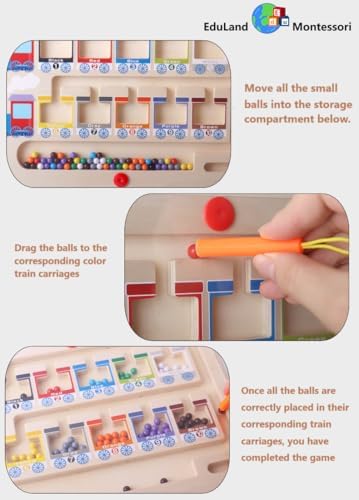 Montessori Practical Life/Science/Math Magnetic Colors Numbers 1-10 Maze Moving Magnet Beads Train Carriages Classroom Game Puzzles Counting Matching Montessori Toys for Boys Girls 3 4 5 6 7 Years Old - Image 5