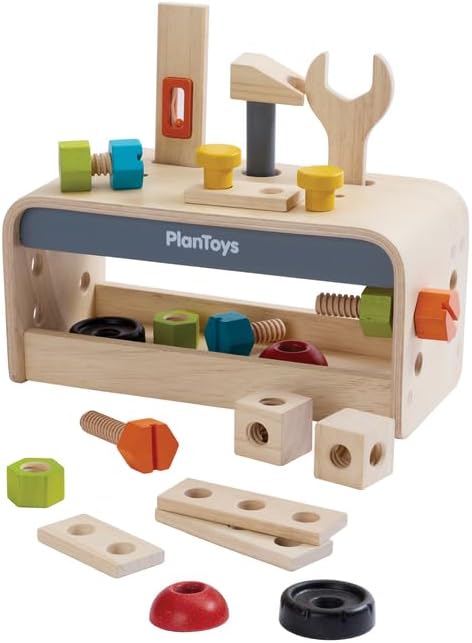 PlanToys® Wooden Little Tool Bench Montessori Construction Kids STEM Toy by PlanToys