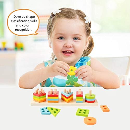 WOOD CITY Montessori Wooden Shape Sorter & Stacking Blocks, Sensory Toddler Toys for Early Learning, Fine Motor Skill Development, Birthday Gift Set for Toddler Boys and Girls - Image 4
