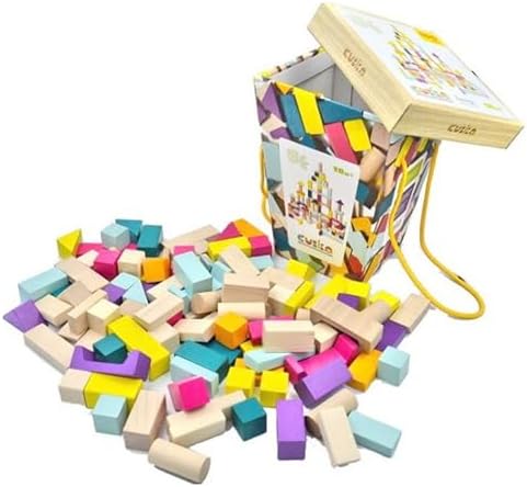 CUBIKA 100 Piece Wooden Blocks Construction Kit– Montessori-Inspired Stacking Toy for Toddlers and Kids– Durable Wooden Blocks for Creativity, Fine Motor Skills, and Early Learning by Cubika