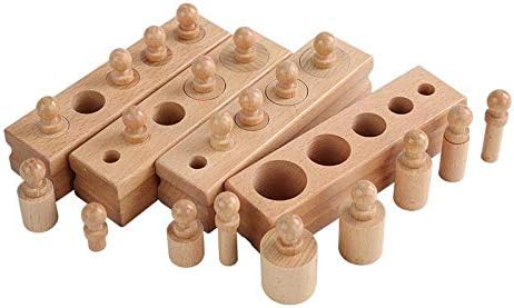 Adena Montessori Wooden Small Cylinders Block, Knobbed Cylinder Socket, Sensorial Educational Tools Preschool Early Learning Toys for Kids, Set of 4, Ages 2+ - Image 3