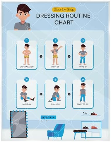 Educational Chart for Kids Step by Step Laminated 9x12 Inch for Children Self Care Visual Chart Ideal for Special Needs and Autism (Dressing Routine Chart) by Buildingconfidencethroughdailyroutines