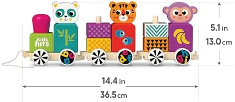Kids Hits Wooden Train – Happy Friends 15-Piece ABC Animal Stacking Train Toy with Pull-Along Function for Toddlers 1+, Montessori Alphabet & Logic Toy - Image 5