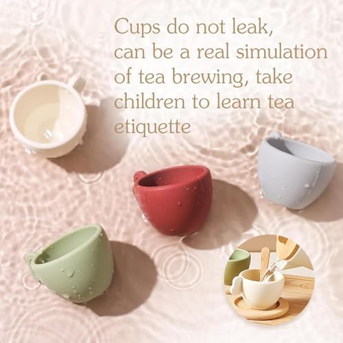 Enchanting Wooden Tea Party Set - Silicone Teapot, Cups & Carrying Scoop - Perfect for Little Girls' Tea Party & Kitchen Play - Toddler Gift - Image 3