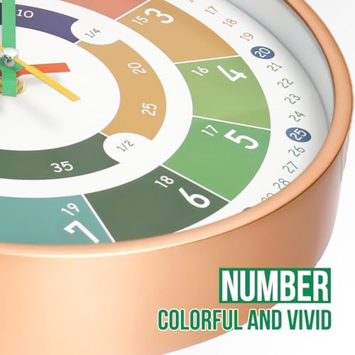 Kids Wall Clock Telling Time Silent Non-Ticking Learning Clock Colorful Teaching Wall Clocks Round Plastic Analog Educational Decor Clock for Classroom, Playroom (EDU2-Rose Gold, 10 inch) - Image 6