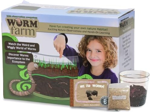 Worm Farm for Kids Kit with 20 Live Worms, Food, Book, All-in-One Bundle by NatureGiftStore