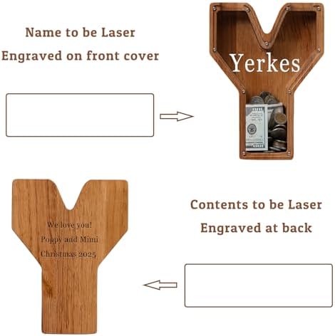 Personalized Large Wooden Kids Letter Piggy Bank - (Laser Engraved) Custom Piggy Bank for Boys Girls - Wooden Banks with Initials - Alphabet Money Box Bank Birthday Letter Y Bank - Image 2