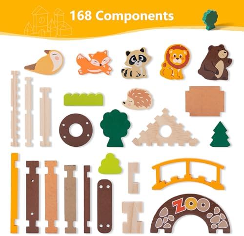 Wooden Building Blocks Set 168 Pieces Joinery Toys for Kids 3 Montessori STEM Educational Toy with Mortise and Tenon Structure Fine Motor Skills Development Gift for Boys Girls - Image 6