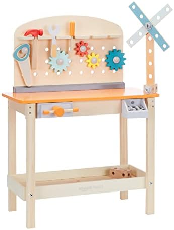 Amazon Basics Wooden Play Toy Tool Set and Workbench for Toddlers, Preschoolers, Children Age 3+ Years, 15.6"D x 22.8"W x 30.7"H, Multicolor by AmazonBasics