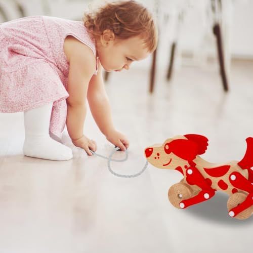 Wooden Pull Along Toy for Toddlers, Montessori Walking Pull Dog Toy (Red) - Image 7