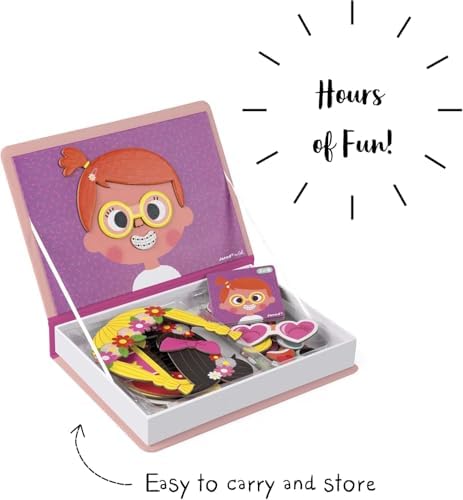 Janod MagnetiBook 66 pc Magnetic Girl Crazy Face Dress Up Game - Ages 3+ - Creative Play - Enhances Creativity and Learning - Includes 55 Magnetic Pieces and 10 Cards - Image 6