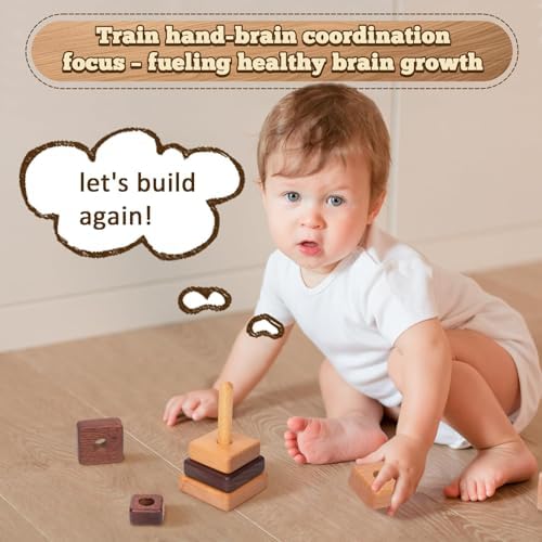 Adena Montessori Wooden Stacking Toy, Square Type, 12m+ - Image 3