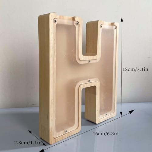 Wooden Letter Piggy Bank for Kids Boys Girls, A-Z Letters Wood Coin Bank Money Box, Piggy Bank for Toddler Family Christmas Birthday Gift(H) - Image 7
