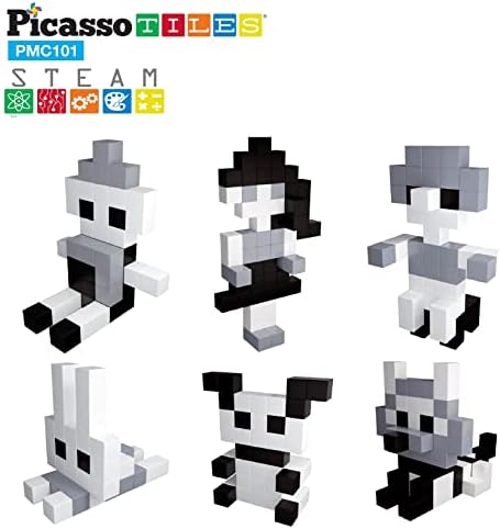 PicassoTiles 101pc Magnetic Puzzle Cube Set Black and White 1 Inch Construction Blocks STEM Educational Toy for Kids Age 3 Plus Sensory Learning Kit with Idea Book for Building and Creativity PMC101 - Image 3