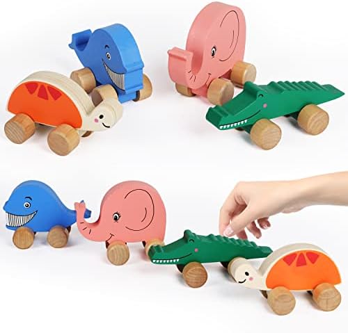 TOWO Wooden Animal Cars for Toddlers, Push and Go Vehicle Toys - Image 4