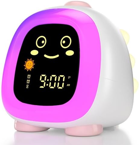 ANALOI Alarm Clock for Kids, Kids Alarm Clock Ok to Wake Cute Night Light for Bedroom, Toddlers Sleep Training Clock Stay in Bed, Dinosaur Birthday Gift for Kids Boys Girls by ANALOI