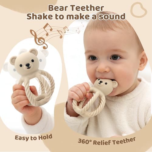 Baby Teething Rattle Toy, 3-in-1 Silicone Teether, Infant Sensory Toys - Image 4