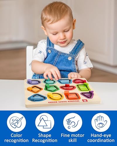 Coogam Wooden Color Shape Puzzle Board for Toddlers, Movable Sorting and Stacking Montessori Peg Board Matching Game Activities, Fine Motor Educational Learning Toys for Kids 3 4 5 Year Old - Image 4