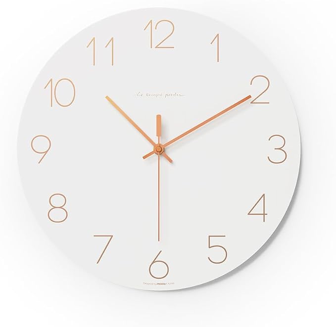 mooas Flatwood Wall Clock (Rose Gold),12" Non-Ticking Sweep Movement by mooas