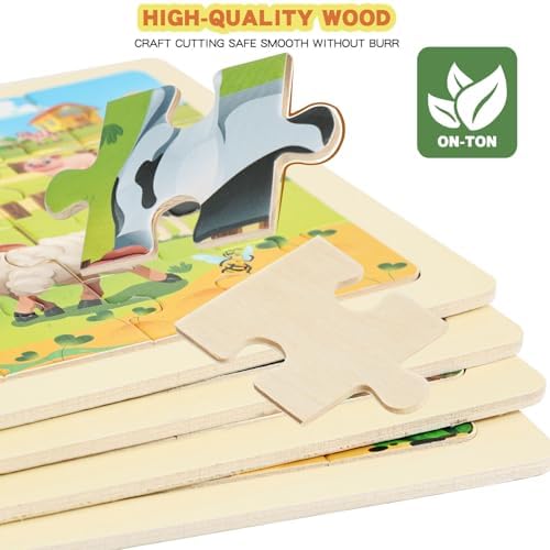 Wooden Puzzles for Kids Ages 4-6, 4 Packs 24 Pcs Wooden Jigsaw Puzzles for Toddlers Ages 3-5, Preschool Educational Puzzle Toys Gifts for 3 4 5 6 Boys Girls - Image 4