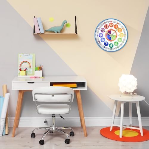 Learning Clock for Kids, Glow in The Dark Wall Clock for Bedroom, 12 Inch Silent Night Light Kids Wall Clock, Colorful Illuminated Telling Time Teaching Clock,Kids Room Decor - Image 7