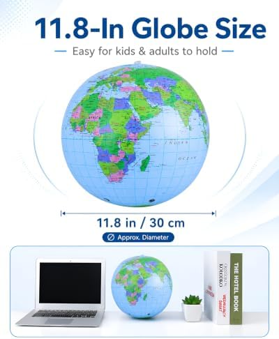 NUOBESTY Inflatable Globe Beach Ball, 11.8-Inch PVC World Map Ball - Image 2
