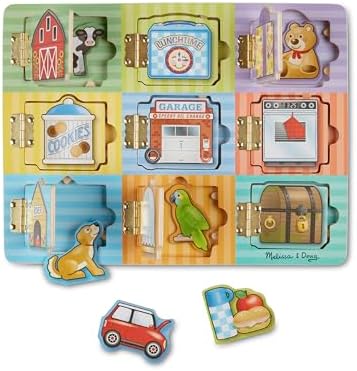 Melissa & Doug Wooden Hide & Seek Activity Board – Montessori Busy Board with Hinges, Doors & 9 Wooden Magnetic Puzzles, Educational Preschool Learning Toy for Toddlers & Kids Ages 3+ by Unknown