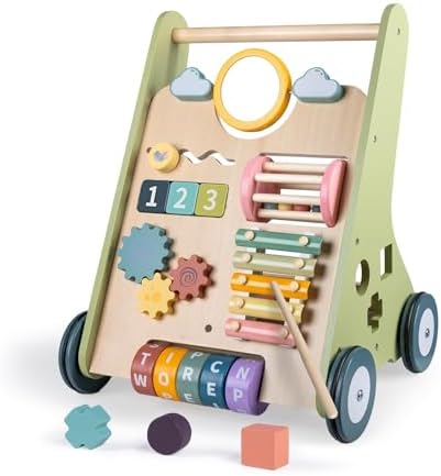 LOL-FUN Wooden Baby Walker with Wheels, Push Toy for Boys Girls 12 Months by LOL-FUN