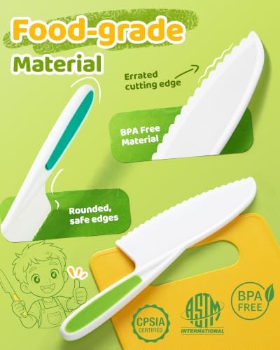 Yeeammk Kids Knife Set for Real Cooking, 5 Pcs Kid Safe Plastic Kitchen Knife Set with 3 Knives and 2 Cutting Boards, Montessori Cooking Set for Kids - Image 4
