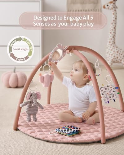 Blissful Diary Baby Play Gym Mat, Tummy Time Activity Mat with 6 Detachable Toys for Skill Development, Baby Essentials Gift, Soft Pink - Image 2