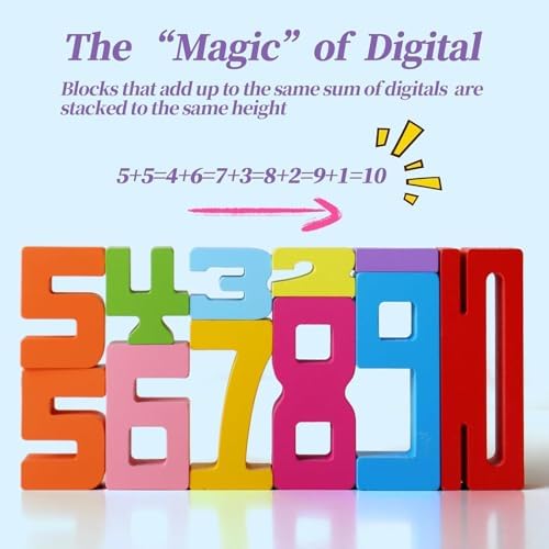 20PCS Wooden Number Building Blocks, Montessori Toys Math Learning Toys for Kids Digital Educational Counting Toys Learning Toys for Parent-Kids Interaction Social Skills Creative Games for Ages 3+ - Image 4