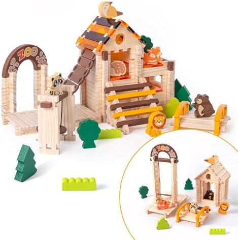 Wooden Building Blocks Set 168 Pieces Joinery Toys for Kids 3 Montessori STEM Educational Toy with Mortise and Tenon Structure Fine Motor Skills Development Gift for Boys Girls by Miosea