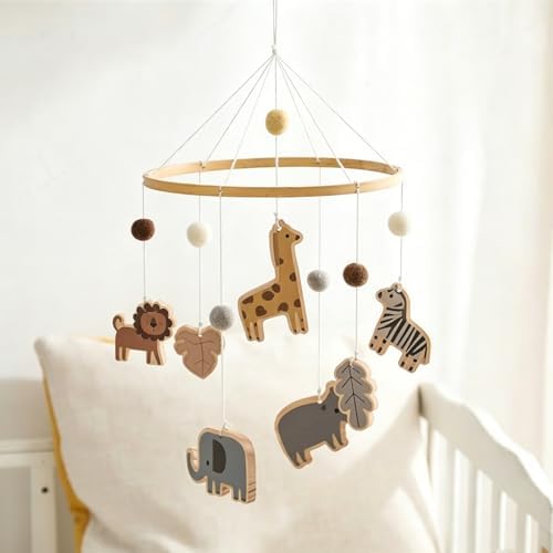 Wooden Bed Bell Crib Mobile with Music Box – Soft Felt Cartoon Bear Hanging Rattle Toy for Nursery Decor, Handcrafted Montessori-Inspired Crib Mobile (Animals) - Image 2