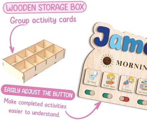 TinyKidz Wooden Morning Routine Chart, Visual Schedule for Toddlers, Wall Art, Rectangular, 13 x 8 inches, Minimalist, Education, Bedroom, Nursery - Image 4