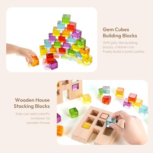 Woodtoe 24 PCS Rainbow Blocks Set, Wooden Building Blocks for Kids Ages 3-6 - Image 4