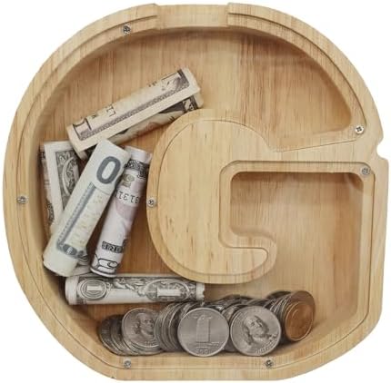Wooden Letter Piggy Bank for Kids Boys Girls, A-Z Letters Wood Coin Bank Money Box, Piggy Bank for Toddler Family Christmas Birthday Gift(G) by FINDAMAZE