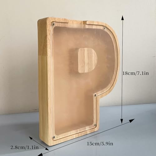 Wooden Letter Piggy Bank for Kids Boys Girls, A-Z Letters Wood Coin Bank Money Box, Piggy Bank for Toddler Family Christmas Birthday Gift(P) - Image 7