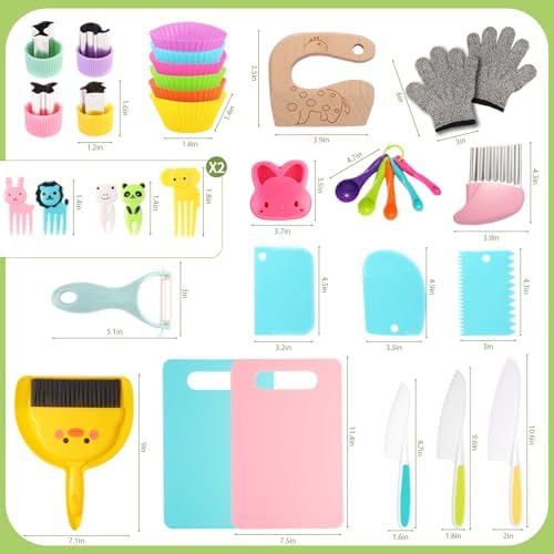 Kids Cooking and Toddler Knife Toys Set - 35Pcs Knifes for Real Cooking and Baking Accessories , Toddlers Kitchen Tools Ages 3-10 Kids Birthday Gift - Image 2