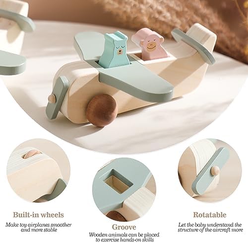 ibwaae Wooden Airplane Toys Set for Toddlers, Air Transport Vehicles Play Set Baby Push Car Toys for Babies Montessori Toy for Baby Gift - Image 4